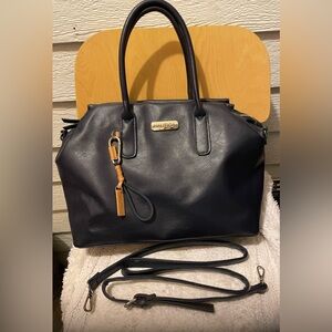 Nautica Faux Blue Pebbled Leather Double Handled Satchel Bag  & crossbody strap